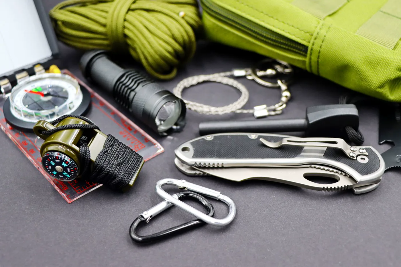 Survival kit essentials laid out